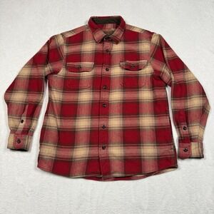 Orvis‎ Shacket Men Medium Red Plaid Button Up Heavy Flannel Shirt Jacket Pocket